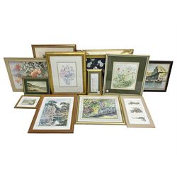 Pictures and prints including oil painting of a Mediterranean harbour, watercolour of a beach scene etc, in one box