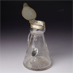 George V glass whisky noggin with hinged silver lid H10.5cm Birmingham  1912 and a silver sauce boat with C scroll handle Birmingham 1973 (2)