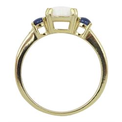 Silver-gilt opal and sapphire ring, stamped 925