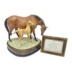 Royal Worcester Prince`s Grace and Foal, modelled by Doris Lindner, on wood base, limited edition 639/750 with framed certificate, H22cm