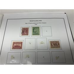Queen Victoria and later Newfoundland stamps, including 1865-94 twelve cents used, 1897 400th Anniversary of the discovery of Newfoundland mint set with values to thirty-five cents, 1919 trail of the Caribou various values including twenty-four cents, various overprints etc, housed in a ring binder folder
