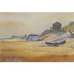 Robert Brindley (British 1949-): 'Sandsend Beach', watercolour signed, titled signed and dated '04 verso 14cm x 20cm