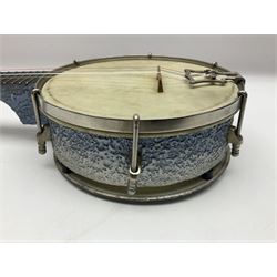 John Grey & Sons banjolele with unusual all over mottled blue and silver textured finish L57cm; in carrying case