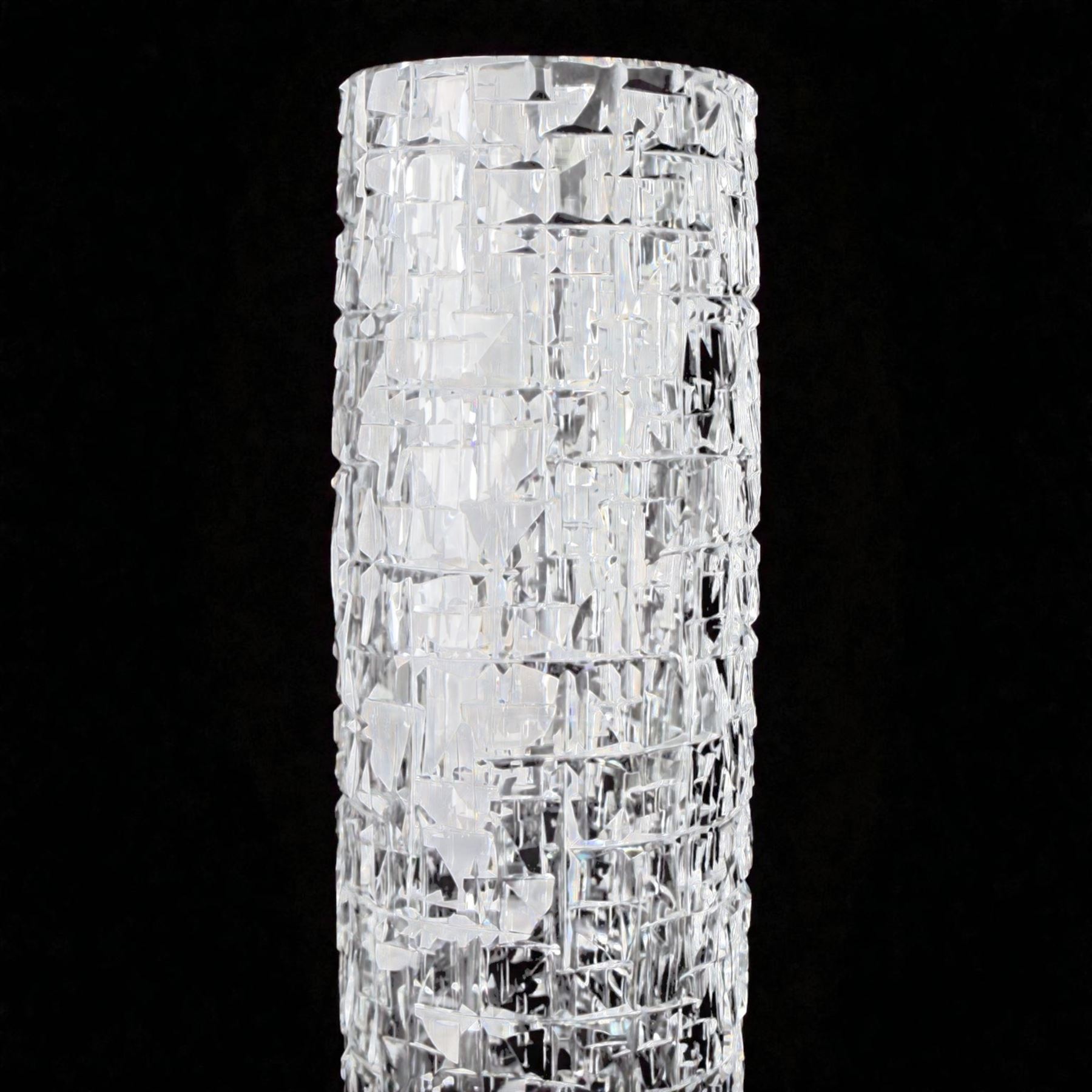 Vladimir Zahour; cut glass vase of cylindrical form, signed beneath, H35cm 