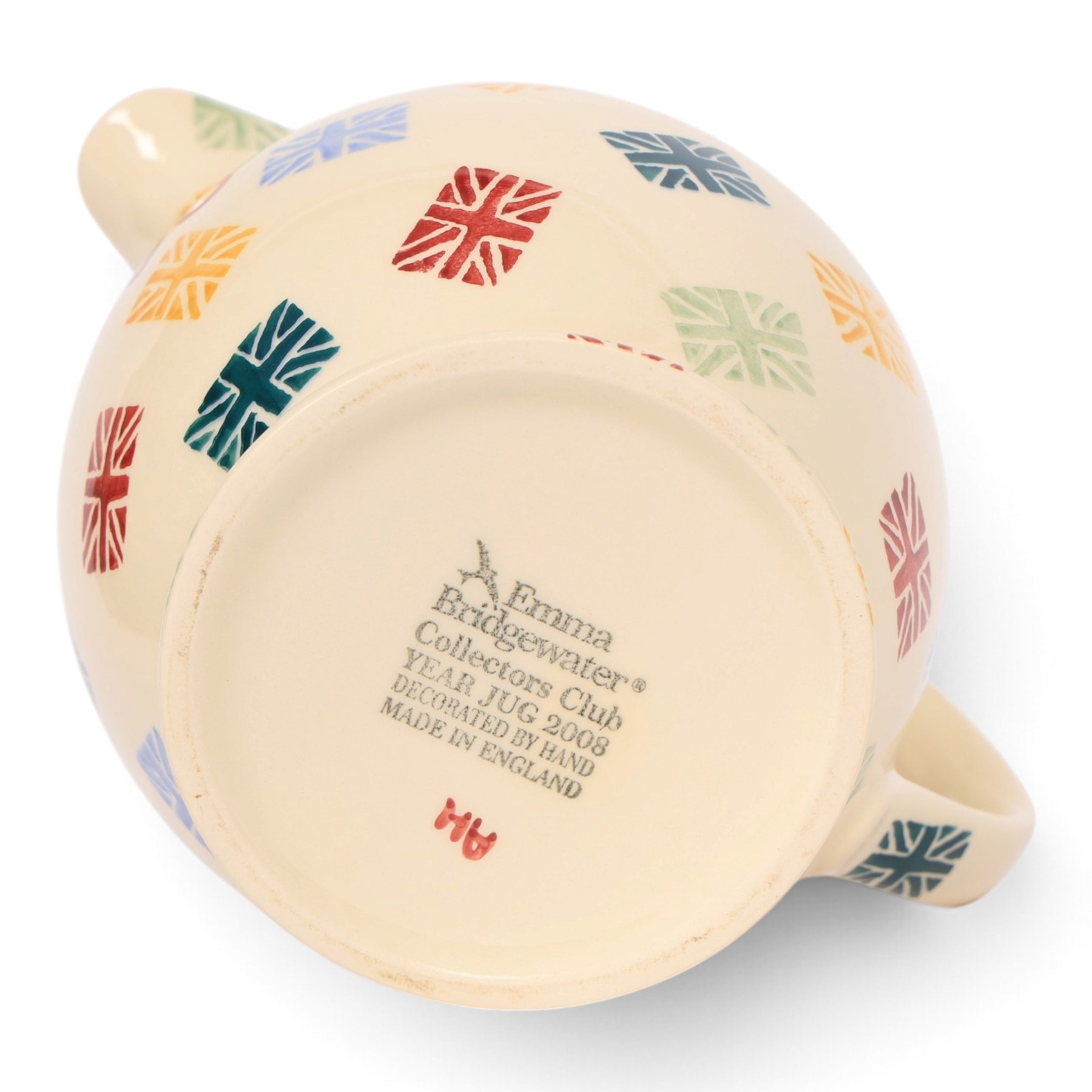 Emma Bridgewater teapot, in the Giffords Circus 2000-2020 Anniversary pattern and Collectors Club jug of year 2008, teapot H22cm 