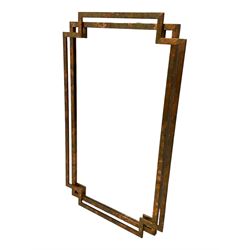 Contemporary copper framed rectangular wall mirror, mounted by outer canted frame 