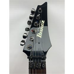 Ibanez Prestige RG1570 Mirage Blue electric guitar in black with tremolo arm, serial no.FO812696, L98.5cm; in original Ibanez fitted hard case marked Team J Craft