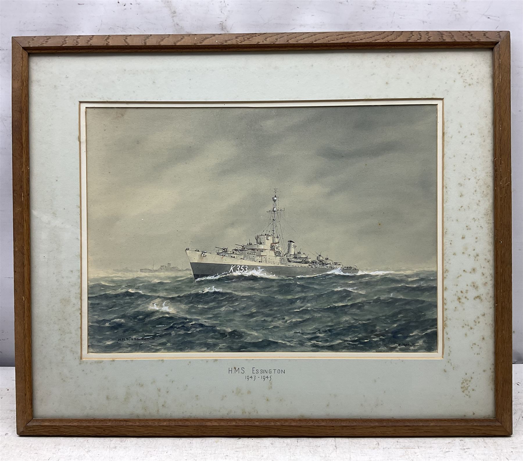 Commander Eric Erskine Campbell Tufnell RN (British 1888-1979): 'HMS Essington', 'HMS Vanguard', 'HMS Galatea', 'HMS Humber', and 'HMS Burnham', set five watercolours heightened in white signed and titled 26cm x 37cm (5)