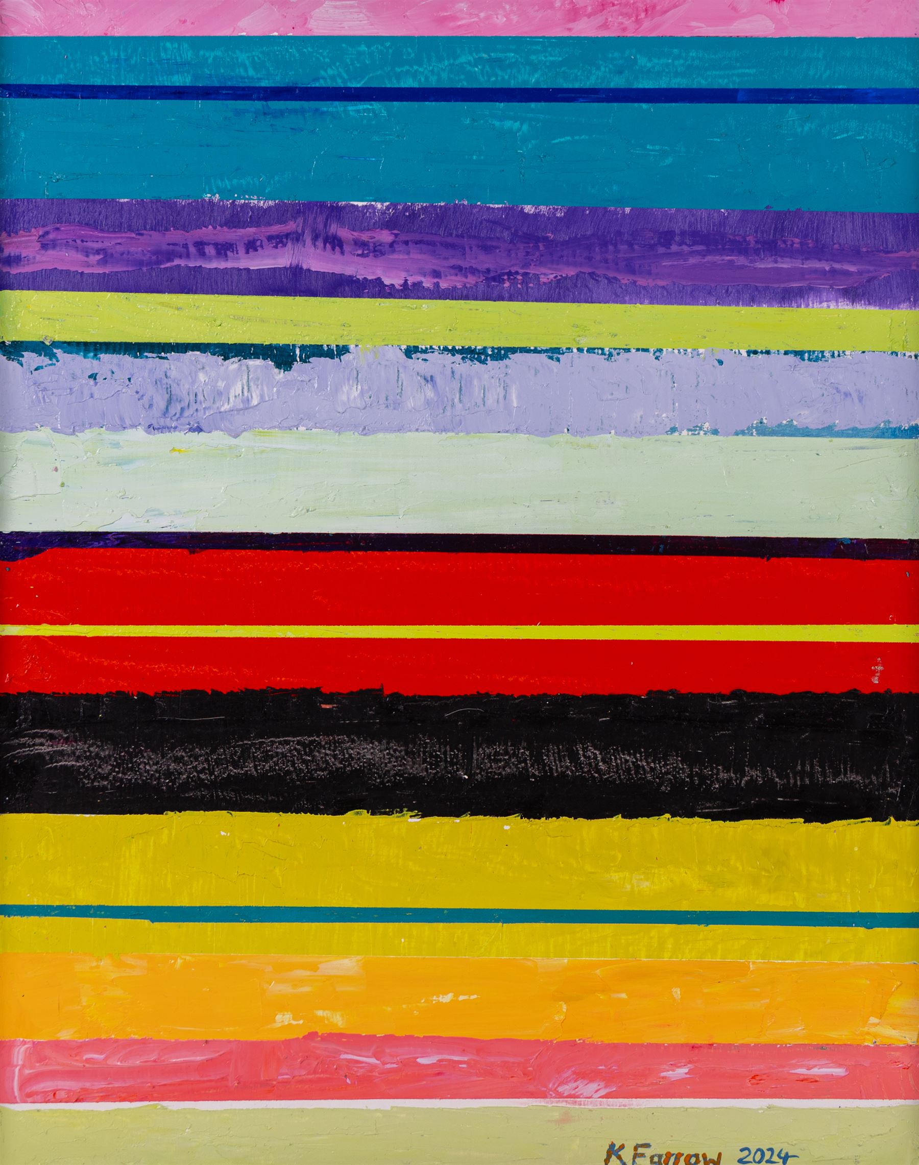 Kieron Farrow (British 1949-): 'Horizon', three oils on board signed and dated 2024, two of the same size, one slightly larger, 41cm x 30cm (3)