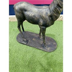 Bronzed cast iron life-size garden or indoor Stag, oval plinth base - THIS LOT IS TO BE COLLECTED BY APPOINTMENT FROM DUGGLEBY STORAGE, GREAT HILL, EASTFIELD, SCARBOROUGH, YO11 3TX