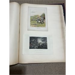 Large album of 19th century and later engravings and prints, mostly military, stuck down, album 49cm x 62cm overall