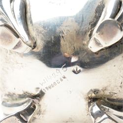 Edwardian silver sugar caster with pierced cover and shaped supports Birmingham 1904 Maker Alexander Clark Manufacturing Co.