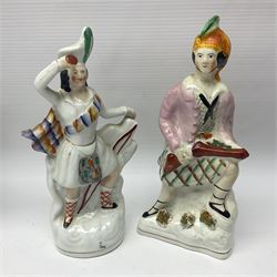 Collection of 19th century and later Staffordshire figures, including figure of a spill vases, figure groups and houses, tallest H28cm (11)