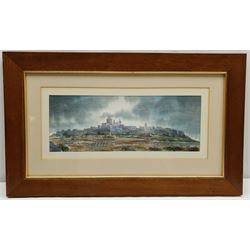 Aldo M Galea (Maltese 1953-): 'The Silent City Mdina', watercolour signed and dated 1989, 15cm x 40cm