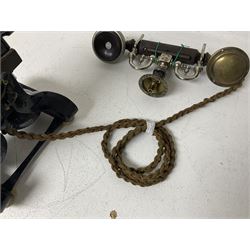 Early 20th century Skeleton Type telephone, probably made by Ericsson, marked MR No. 16, with headset, H30cm