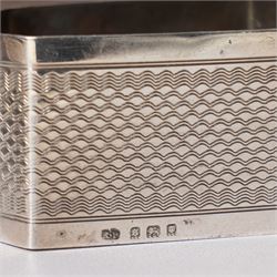 Small silver hip flask engraved with initials H9cm Sheffield 1988 Maker Hugh Crawshaw, silver pepper mill Sheffield 1975, globe scent flask with silver cover, four silver serviette rings, small silver vase and Norwegian silver salt