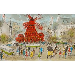 Urbain Huchet (French 1930-): 'Le Moulin Rouge', lithograph signed and numbered 76/350 in pencil 15cm x 24cm; After Max Ernst (German 1891-1976): 'Les Ciseaux et Leur Pere', print 12cm x 11cm; Stas (French/Russian 1978-): 'Une Vague', watercolour signed and dated 2009, 19cm x 39cm, each with COA (3)