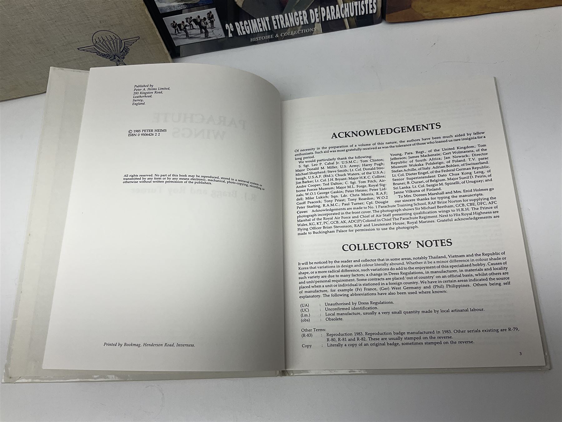 Seven military reference books - Histoire Mondiale Des Parachutistes; Yves Debay: French Foreign Legion  Paratroopers; Bragg & Turner: Parachute Wings; Barney White-Turner: Horse Guards; and three works on uniforms/standards (7)