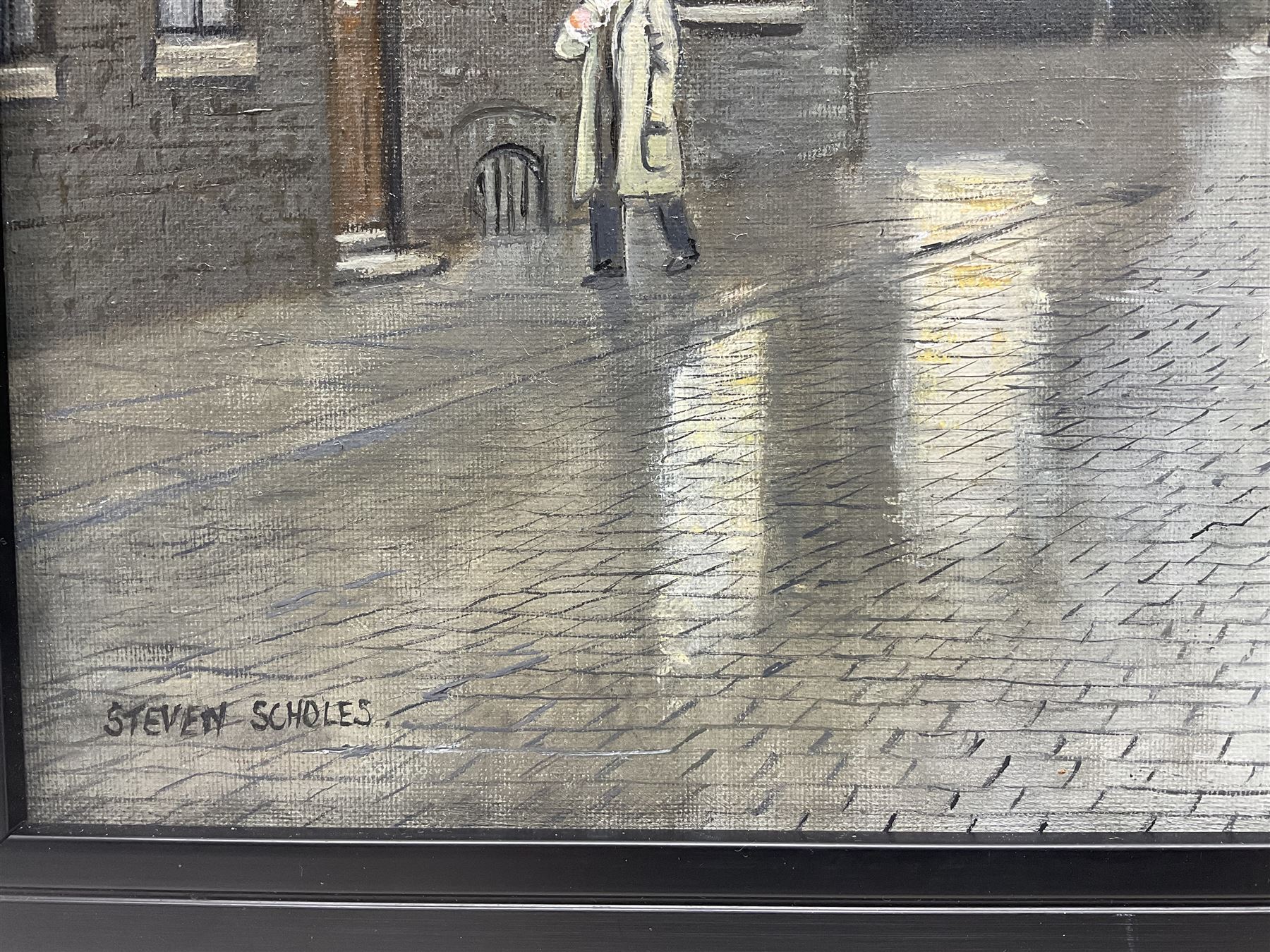 Steven Scholes (Northern British 1952-): 'Road Sweeper - Salford 1962', oil on canvas signed, titled verso 38cm x 48cm