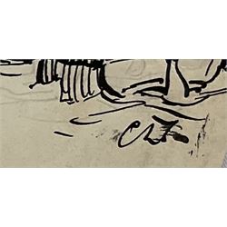 Charles Edward Dixon (British 1872-1934): Shipping studies, pen and ink on card with 'Reynold's Bristolboard' blindstamp signed and titled 32cm x 39cm; 'The Procession entering Portsmouth Harbour', pen and ink on paper signed with monogram, dated Nov 4/01 verso 20cm x 32cm (unframed) (2)