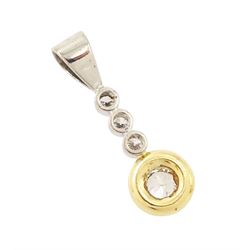 18ct gold diamond pendant, principal old cut diamond of approx 0.30 carat, set in yellow gold, suspending from three round brilliant cut diamonds, set in white gold, total diamond weight approx 0.50 carat
