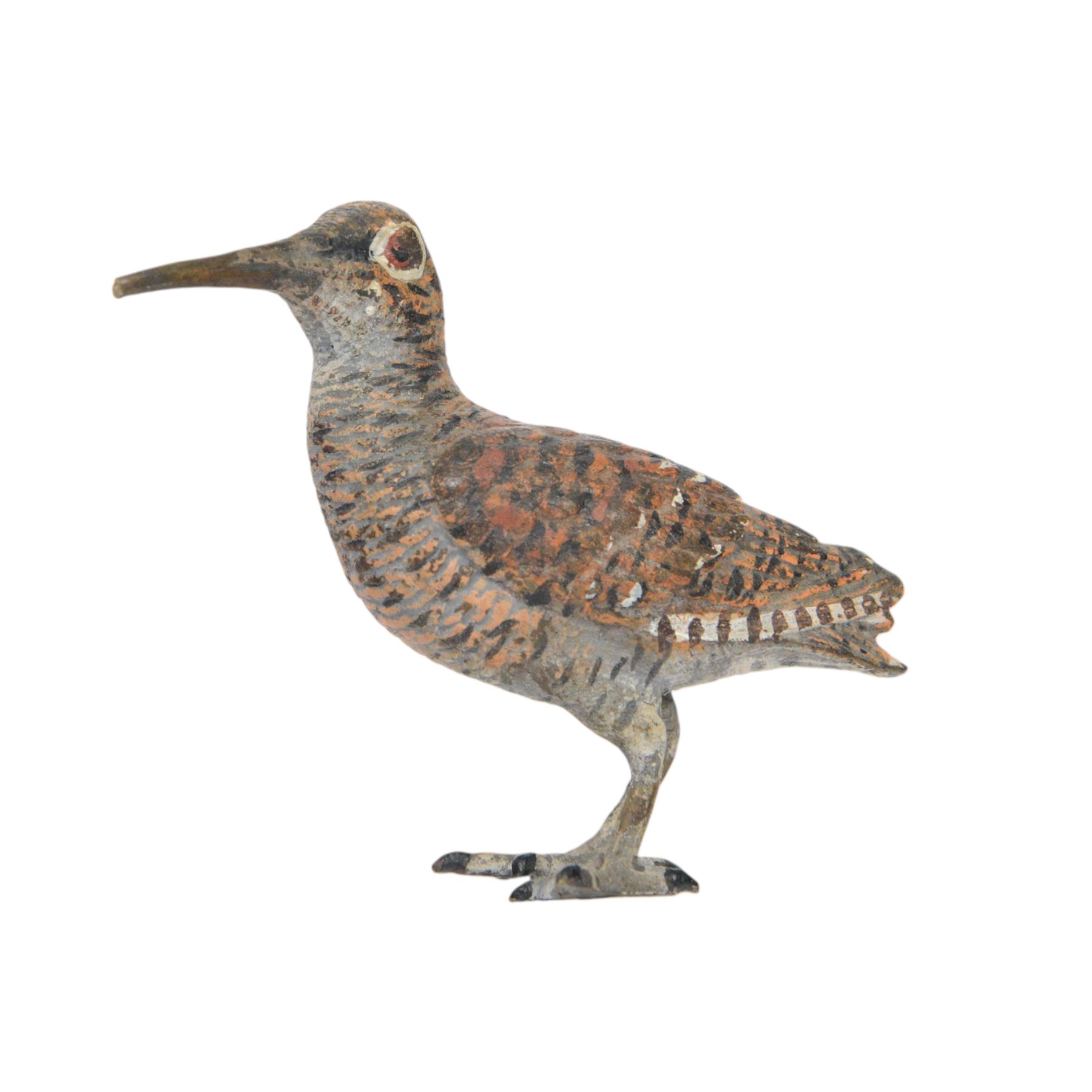 Cold painted bronze, of a woodcock, together with cold painted bronze pheasant, woodcock H6cm