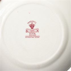 Large quantity of Masons Ironstone 'Vista' pattern tablewares, comprising three teapots, three serving dishes, three jugs, twenty two plates of various sizes, etc, together with a small collection of Spode 'Pink Tower' pattern wares