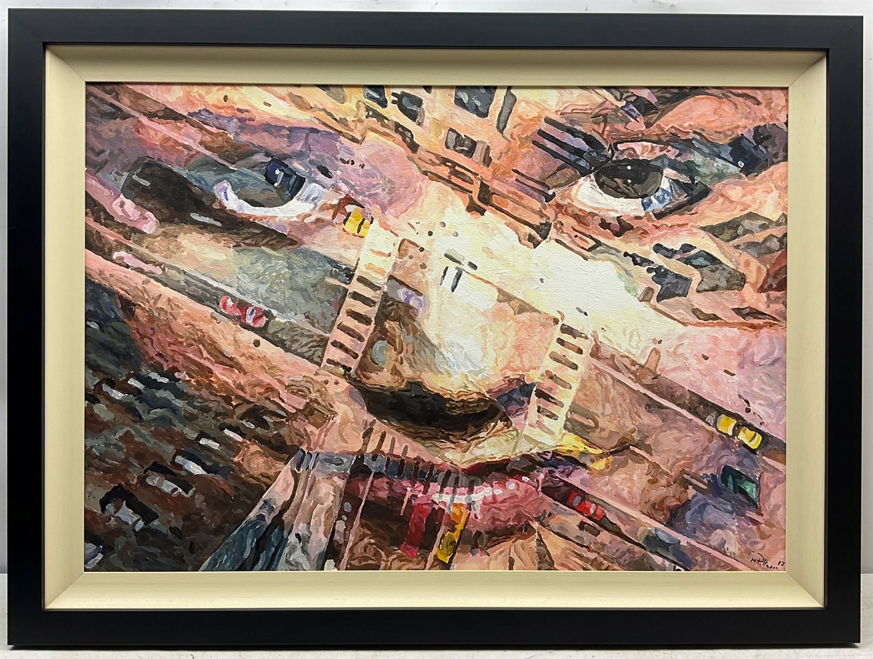 M Patterson (Contemporary): Optical Illusion - Face and New York Crossroads, oil on canvas signed and dated '07, 62cm x 89cm
