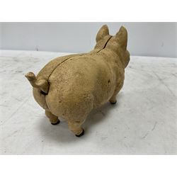 Cast iron mechanical money bank in the form of a pig, H12cm