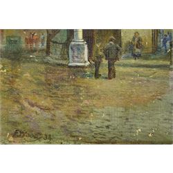 Frank Watson Wood (British 1869-1953): Walmgate Bar - York, oil on canvas board signed inscribed and dated '34, 29cm x 22cm (unframed)