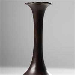 Japanese red patinated bronze bottle vase, the base with naturalistic lobed decoration, unmarked, H19cm 