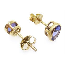  9ct gold oval tanzanite stud ear-rings, hallmarked  
