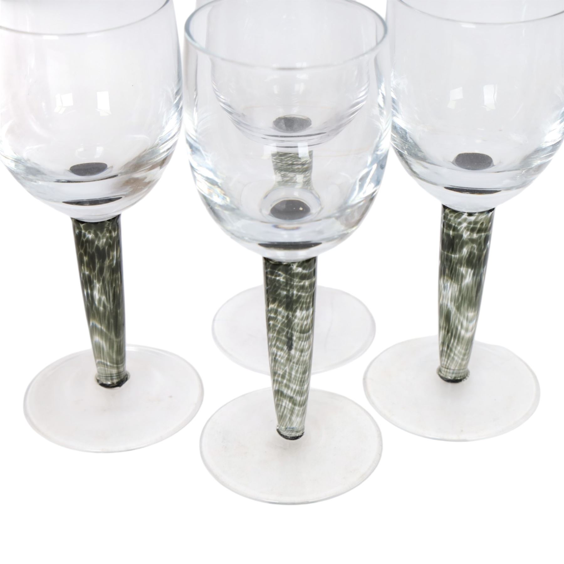 Denby Storm eight coffee cups and saucers, napkin holders and coasters , together with four jet wine glasses