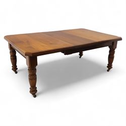 Victorian mahogany extending dining table, rectangular top with chamfered corners above a ...