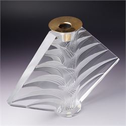 Pair of Lalique 'Ravelana' clear and frosted glass candlesticks inscribed 'Lalique, France' H22cm
