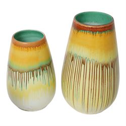 Six Shelley drip glaze vases of various shapes, largest H24cm 