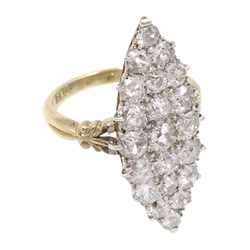 Victorian rose gold and silver, diamond marquise shaped ring, total diamond weight approx 1.70 carat