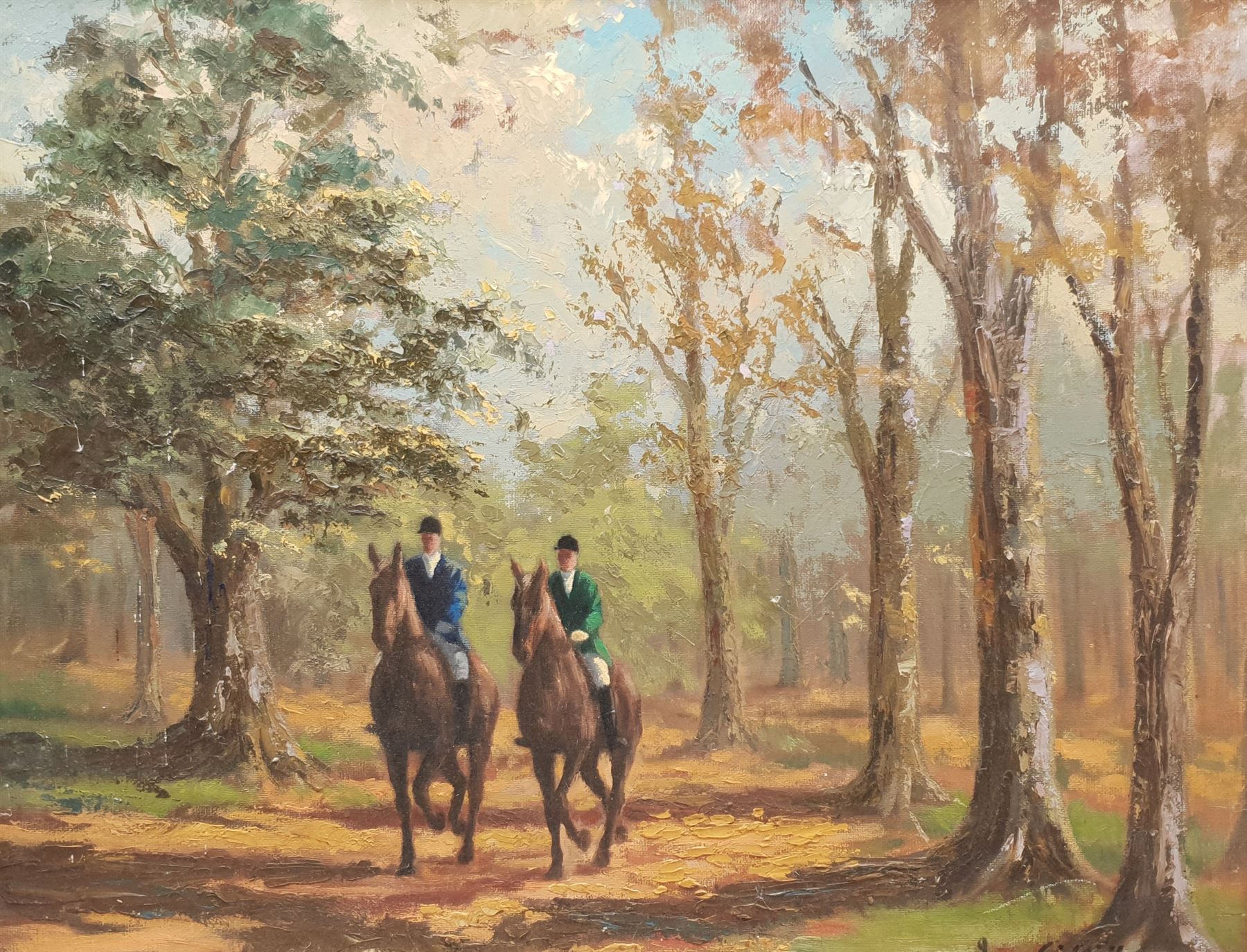 Ian Gilfillan (British contemporary): Hacking out through a Forest Glade, oil on board signed 38cm x 50cm