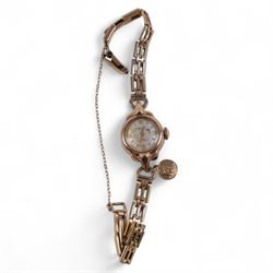 Accurist ladies 9ct gold manual wind wristwatch, on 9ct gold bracelet, hallmarked