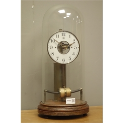  Early 20th century tall 'Bulle' electric clock, silvered Arabic dial, under dome with turned stained beech plinth, H46cm  