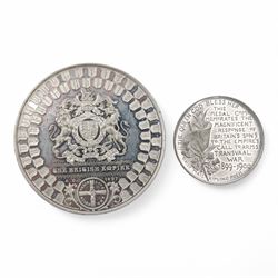Victoria Diamond Jubilee 1897 - White metal medal by F Bowcher for Spink & Son with names of 50 British Territories on 50 small shields around, D7.5cm and Boer War National Commemorative white metal medal 1899-1900 by F Bowcher for Spink & Son with a soldier holding a rifle with bayonet D4.5cm (2)