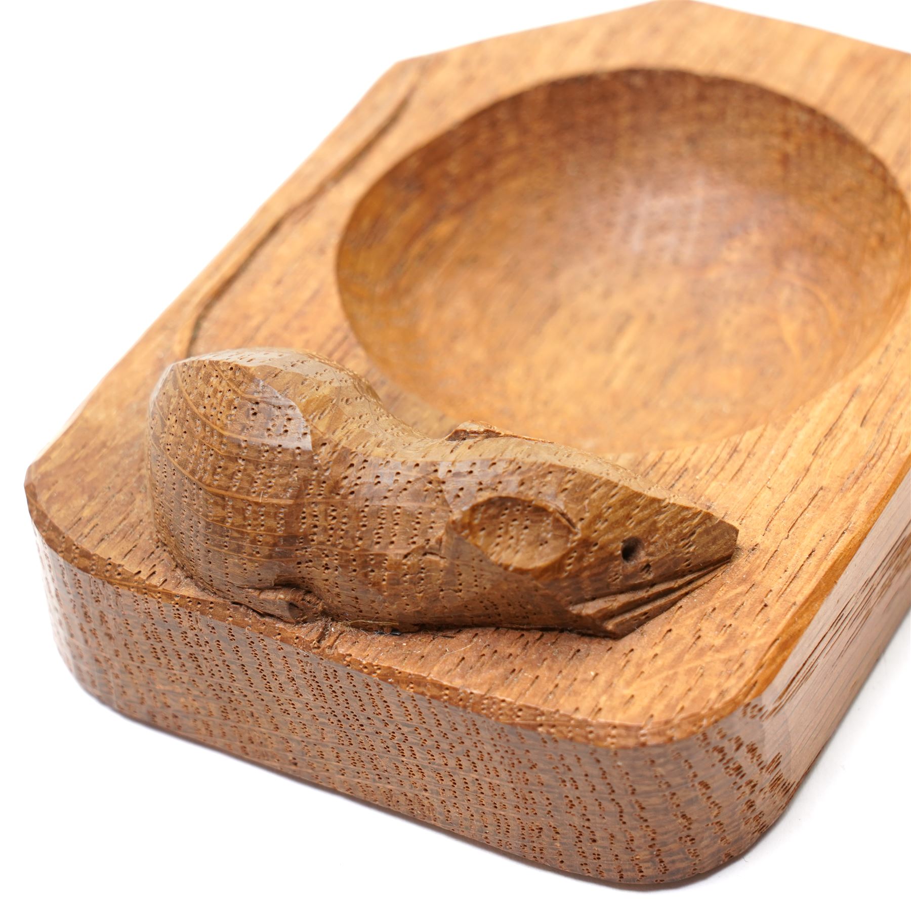 Mouseman - tooled oak ashtray, rectangular form with canted and rounded corners, carved with mouse signature, by the workshop of Robert Thompson, Kilburn, W10cm