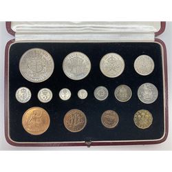 King George VI 1937 specimen coin set, fifteen coins from farthing to crown including Maundy money, in the original case