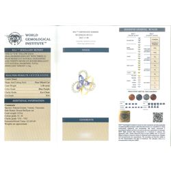 18ct gold tanzanite and diamond cluster ring, three pear cut tanzanite's, with round brilliant cut diamond surround, in an openwork swirl setting, hallmarked, total tanzanite weight 1.50 carat, total diamond weight 0.55 carat, with World Gemological Institute Report