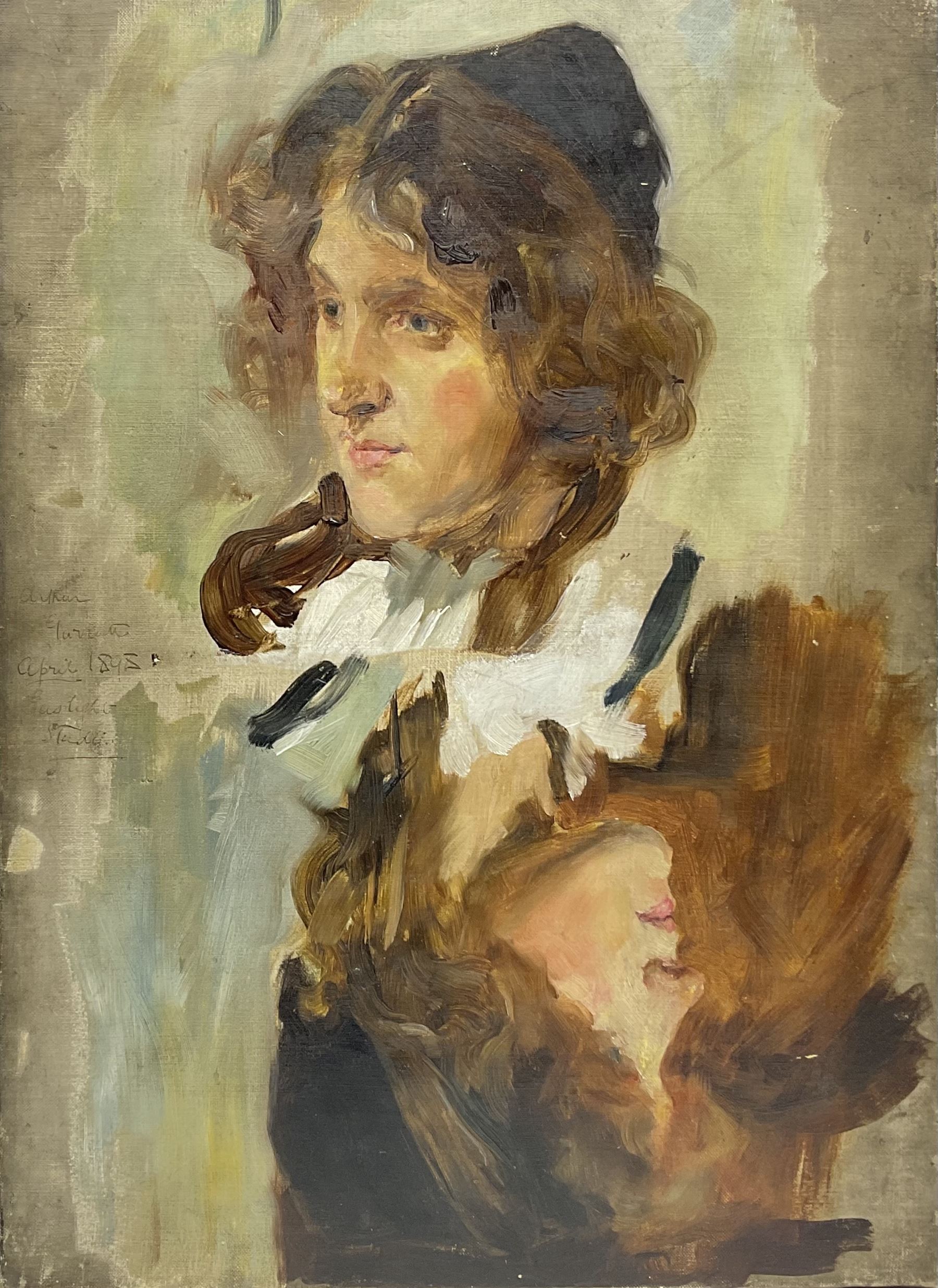 Arthur Paine Garratt (British 1873-1955): Bust Portrait Study, oil on canvas signed and dated Gaslight Studio April 1898, further portrait verso 56cm x 41cm (unframed)