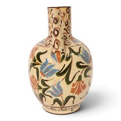 Iznik-style ewer, late 19th/early 20th century, the ovoid body painted with stylized flowers upon a cream ground, the neck with repeating scrolling boarder, H28cm