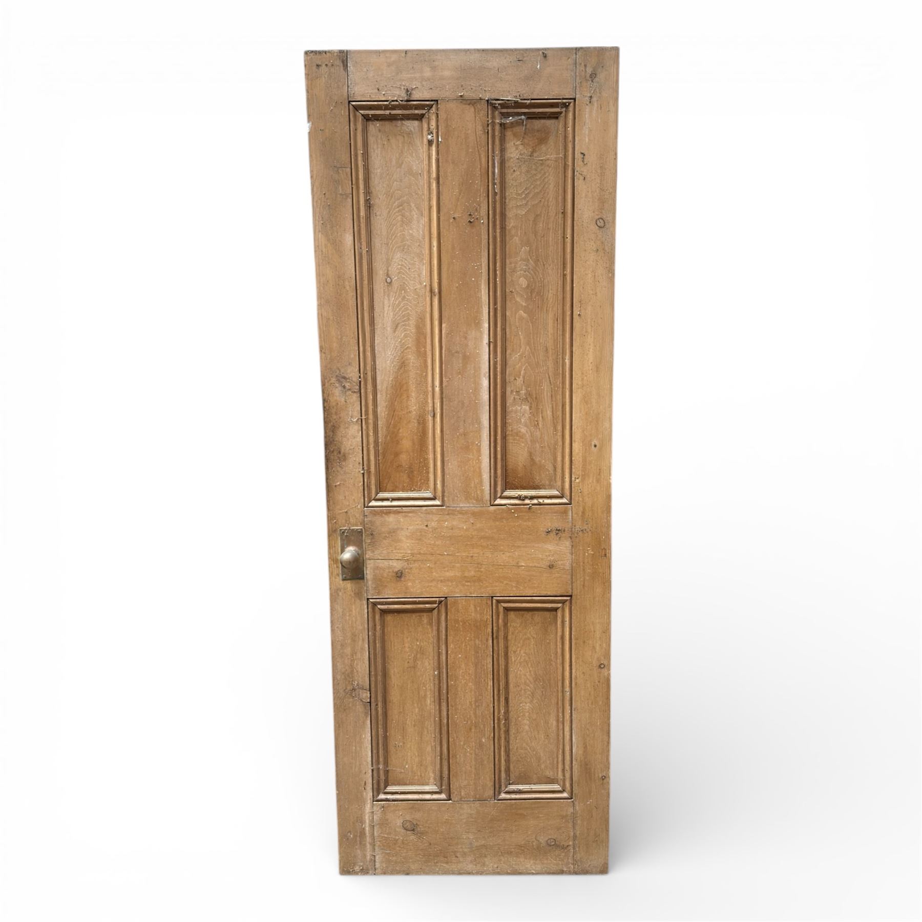 Three reclaimed pine doors with brass handles 