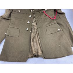 Post-WW2 Royal Corps of Signals No.1 Dress uniform with label dated 5/5/55, and two peaked caps; Tank Regiment Lieutenant's tunic with label dated (19)71; three army officer's peaked caps, two with cap badges for RCOS and RE; WW2 RE forage cap dated 1940; two post-WW2 army berets and other uniform accessories