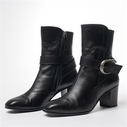 Gucci - pair of Dionysus ankle black leather boots with block heels, with signature silver...