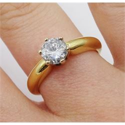 18ct gold single stone round brilliant cut diamond ring, stamped 750, diamond approx 0.75 carat